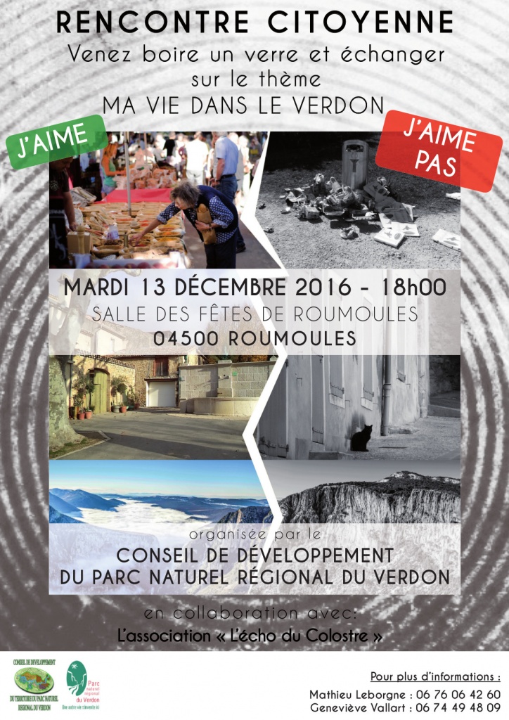 affiche de la rencontre du Conseil de développement du Parc : le Verdon, j'aime / j'aime pas