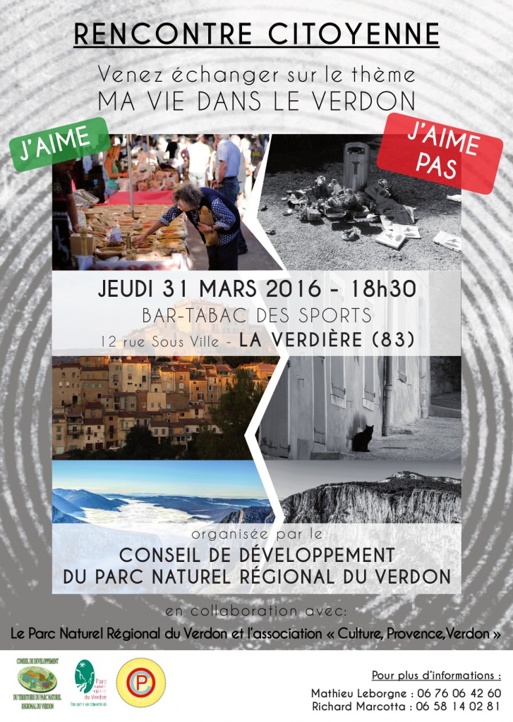 affiche de la rencontre du Conseil de développement du Parc : le Verdon, j'aime / j'aime pas 