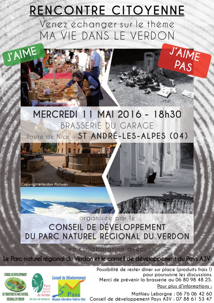 affiche de la rencontre du Conseil de développement du Parc : le Verdon, j'aime / j'aime pas