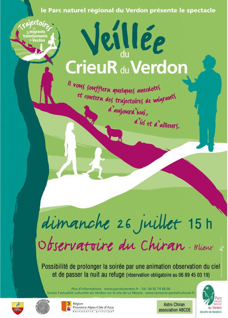affiche de la veillée du CrieuR du Verdon à à l'observatoire du Chirant le 26 juillet 2015