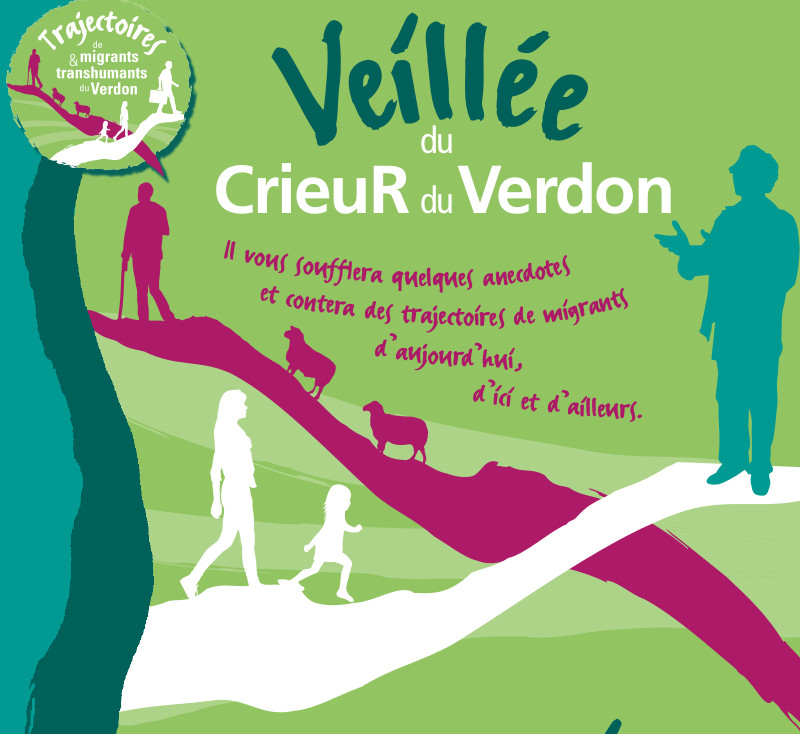 image du CrieuR du Verdon et logo de l'événement Trajectoires de migrants et transhumants du Verdon.
